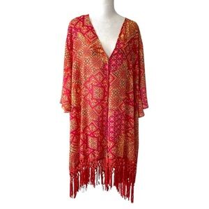 Catherines 3X 26/28W cardigan duster  lightweight orange purple short sleeves